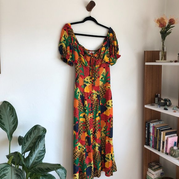 FARM Rio Fruit Salad Square Neck Midi Dress - Picture 5 of 13